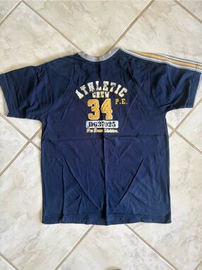 Point Zero Navy Short Sleeve Athletic Tee with Yellow Accents